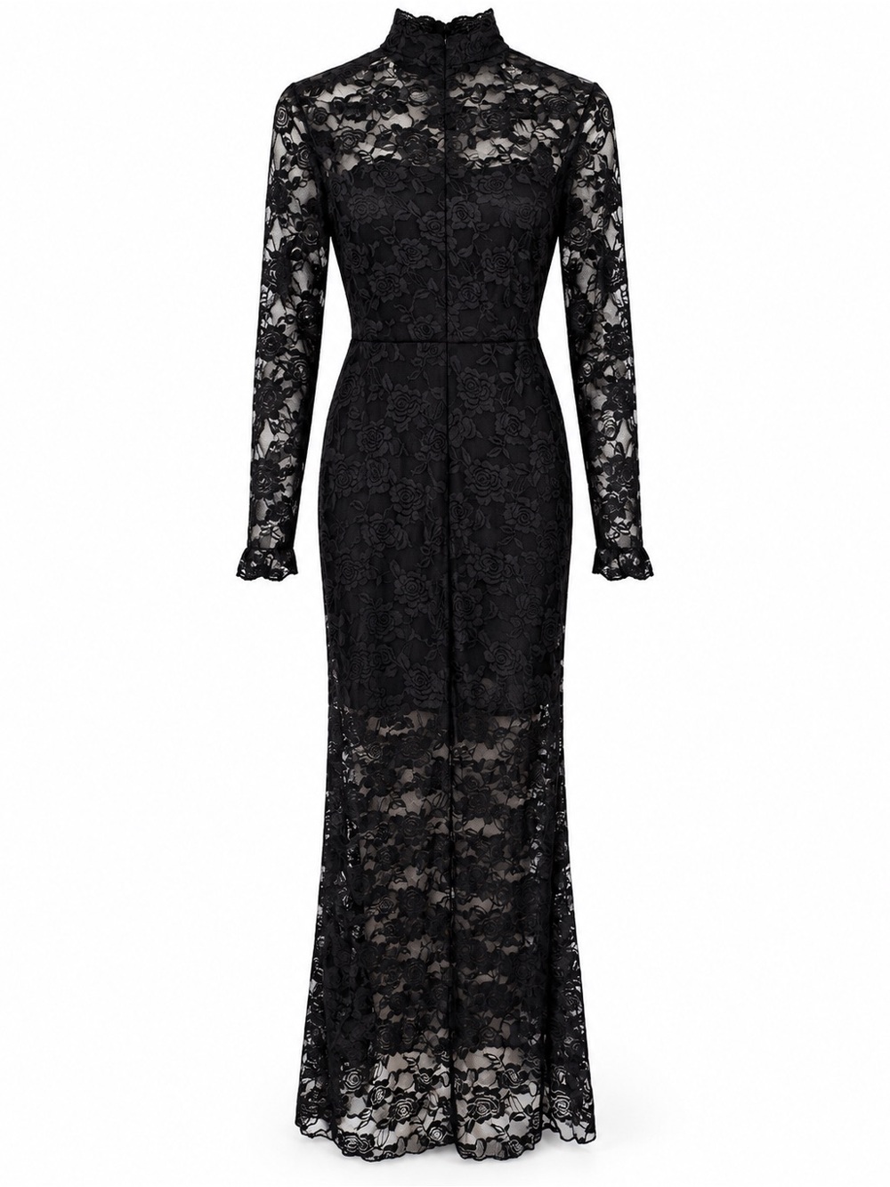 Vintage Black Lace Long Sleeve Maxi Dress